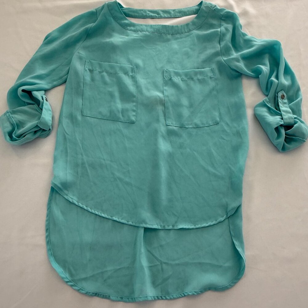 GB Hi Lo Semi Sheer Teal Long Sleeve Blouse Size XS